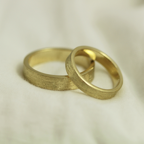 Etched Gold Matching Wedding Bands | Ethical Bands | J&E